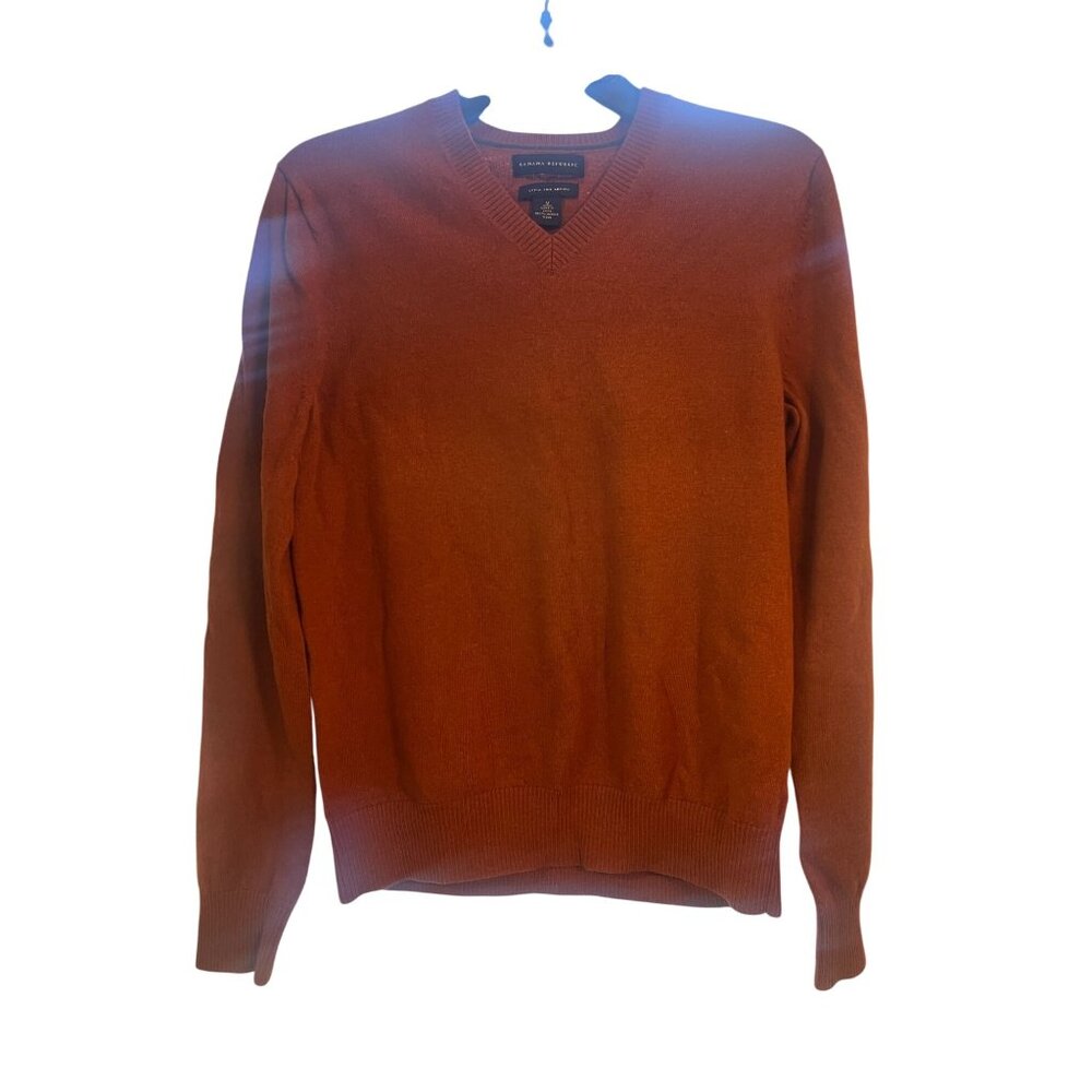 Banana Republic Extra Fine Merino Long Sleeve Solid Orange Vneck Sweater Sz Med